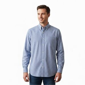 Brooks Brothers Blue Gingham Button Down Shirt Men’s 17.5 Tailored Fit Business